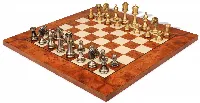 Classic Staunton Solid Brass Chess Set with Elm Burl Board
