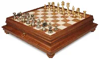 Classic Staunton Solid Brass Chess Set with Tuscan Marble Chess Case