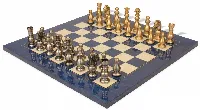Classic French Staunton Brass Chess Set with Blue Ash Burl Chess Board