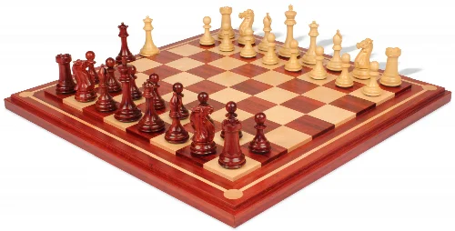 New Exclusive Staunton Chess Set Padauk & Boxwood Pieces with Mission Craft Padauk Chess Board - 4" King - Image 1