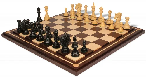 Bucephalus Staunton Chess Set in Ebony & Boxwood with Walnut & Maple Mission Craft Chess Board - Image 1