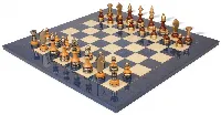 Silhouette Knight Brass & Wood Chess Set with Blue Ash Burl Chess Board