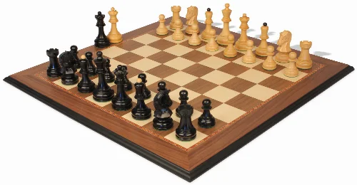 Dubrovnik Series Chess Set Ebonized & Boxwood Pieces with Walnut Molded & Maple Edge Board - 3.9" King - Image 1