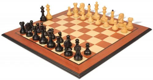 Dubrovnik Series Chess Set Ebonized & Boxwood Pieces with Mahogany & Maple Molded Edge Board - 3.9" King - Image 1