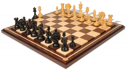 Hengroen Staunton Chess Set Ebony & Boxwood Pieces with Walnut Mission Craft Chess Board - 4.6" King - Image 1