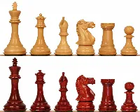 New Exclusive Staunton Chess Set with Padauk & Boxwood Pieces - 4" King