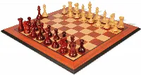 New Exclusive Staunton Chess Set Padauk & Boxwood Pieces with Padauk & Bird's Eye Maple Molded Edge Board - 4" King