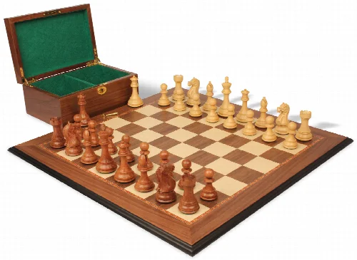 Fierce Knight Staunton Chess Set Acacia & Boxwood Pieces with Walnut Molded Board & Box - 4" King - Image 1