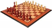 Deluxe Old Club Staunton Chess Set Padauk & Boxwood Pieces with Padauk & Bird's Eye Maple Molded Edge Board - 3.75" King