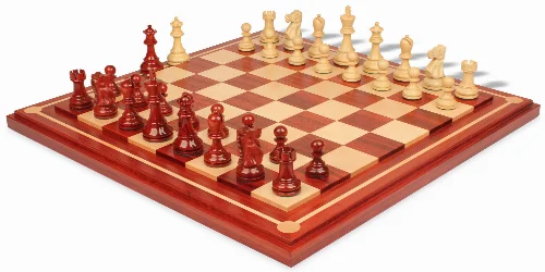 Deluxe Old Club Staunton Chess Set Padauk & Boxwood Pieces with Mission Craft Padauk Chess Board - 3.75" King - Image 1