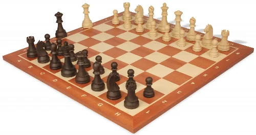 German Knight Plastic Chess Set Wood Grain Pieces with Sunrise Mahogany Notated Board - 3.75" King - Image 1