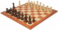 German Knight Plastic Chess Set Wood Grain Pieces with Sunrise Mahogany Notated Board - 3.75" King