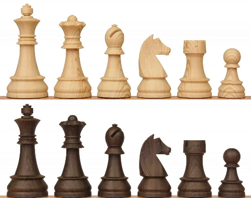 German Knight Plastic Chess Set Brown & Natural Wood Grain Pieces - 3.9" King - Image 1
