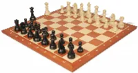 German Knight Plastic Chess Set Black & Aged Ivory Pieces with Sunrise Mahogany Notated Board - 3.75" King