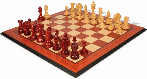 Hengroen Staunton Chess Set Padauk & Boxwood Pieces with Padauk Molded Edge Board - 4.6" King - Image 1