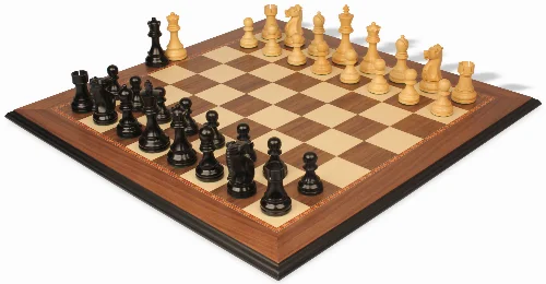 Fischer-Spassky Commemorative Chess Set Ebony & Boxwood Pieces with Walnut & Maple Molded Edge Board - 3.75" King - Image 1