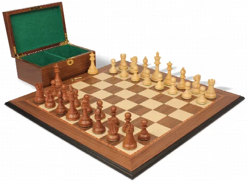 British Staunton Chess Set Acacia & Boxwood Pieces with Walnut Molded Board & Box - 4" King - Image 1