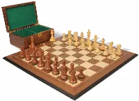 British Staunton Chess Set Acacia & Boxwood Pieces with Walnut Molded Board & Box - 4" King