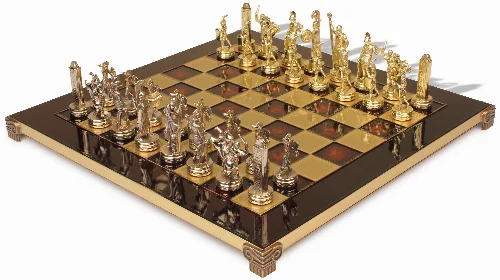 The Greek Mythology Theme Chess Set with Brass & Nickel Pieces - Red Board - Image 1
