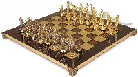 The Greek Mythology Theme Chess Set with Brass & Nickel Pieces - Red Board