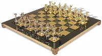 The Labors of Hercules Theme Chess Set with Brass & Nickel Pieces - Green Board