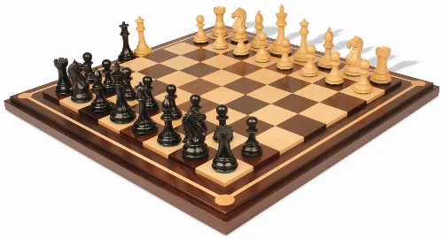 Fierce Knight Staunton Chess Set Ebony & Boxwood Pieces with Walnut Mission Craft Chess Board - 4" King - Image 1
