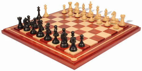 Fierce Knight Staunton Chess Set Ebony & Boxwood Pieces with Mission Craft Padauk Chess Board - 4" King - Image 1