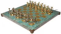 The Giants Battle Theme Chess Set with Brass & Nickel Pieces - Turquoise Board
