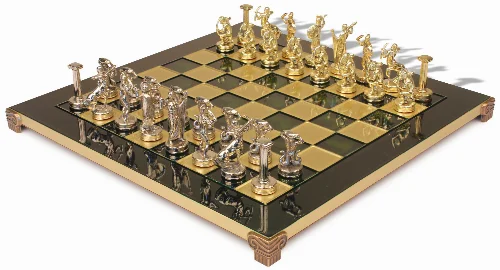 The Giants Battle Theme Chess Set with Brass & Nickel Pieces - Green Board - Image 1