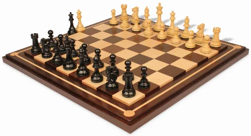 British Staunton Chess Set Ebony & Boxwood Pieces with Mission Craft Walnut Chess Board - 4" King - Image 1