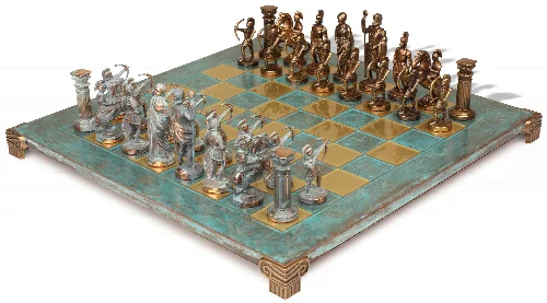 Archers Chess Set with Bronze & Copper Blue Pieces - Turquoise Board - Image 1