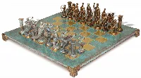 Archers Chess Set with Bronze & Copper Blue Pieces - Turquoise Board