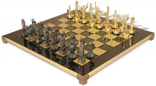 The Greek Mythology Theme Chess Set with Brass & Green Copper Pieces - Green Board - Image 1
