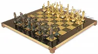 The Greek Mythology Theme Chess Set with Brass & Green Copper Pieces - Green Board
