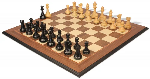 British Staunton Chess Set Ebony & Boxwood Pieces with Walnut & Maple Molded Edge Board - 4" King - Image 1