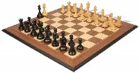 British Staunton Chess Set Ebony & Boxwood Pieces with Walnut & Maple Molded Edge Board - 4" King