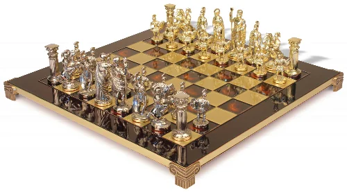 Romans Theme Chess Set with Brass & Nickel Pieces - Red Board - Image 1
