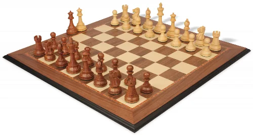 British Staunton Chess Set Acacia & Boxwood Pieces with Walnut & Maple Molded Edge Board - 4" King - Image 1
