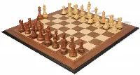 British Staunton Chess Set Acacia & Boxwood Pieces with Walnut & Maple Molded Edge Board - 4" King