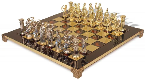 Archers Chess Set with Brass & Nickel Pieces - Red Board - Image 1