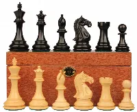 Fierce Knight Staunton Chess Set Ebony & Boxwood Pieces with Mahogany Chess Box - 4" King