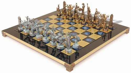 The Greek Mythology Theme Chess Set with Bronze & Blue Pieces - Blue Board - Image 1