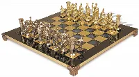 Romans Theme Chess Set with Brass & Nickel Pieces - Blue Board