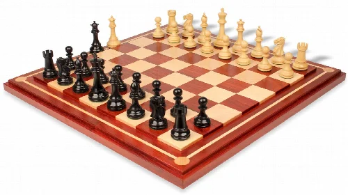 British Staunton Chess Set Ebony & Boxwood Pieces with Mission Craft Padauk Chess Board - 4" King - Image 1