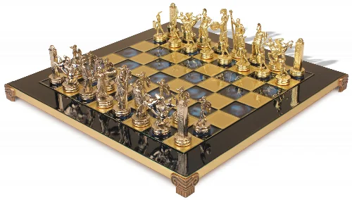 The Greek Mythology Theme Chess Set with Brass & Nickel Pieces - Blue Board - Image 1