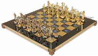 The Greek Mythology Theme Chess Set with Brass & Nickel Pieces - Blue Board
