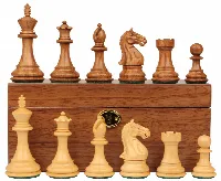 Fierce Knight Staunton Chess Set Acacia & Boxwood Pieces with Walnut Chess Box - 4" King
