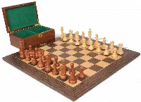 British Staunton Chess Set Acacia & Boxwood Pieces with Deluxe Tiger Ebony Board & Box - 4" King