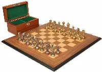 Italian Arabesque Staunton Metal Chess Set with Walnut Molded Board & Box