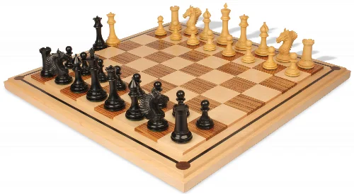 Copenhagen Staunton Chess Set Ebony & Boxwood Pieces with Maple & Zebra Wood (Ebony Inlay) Mission Craft Board - Image 1